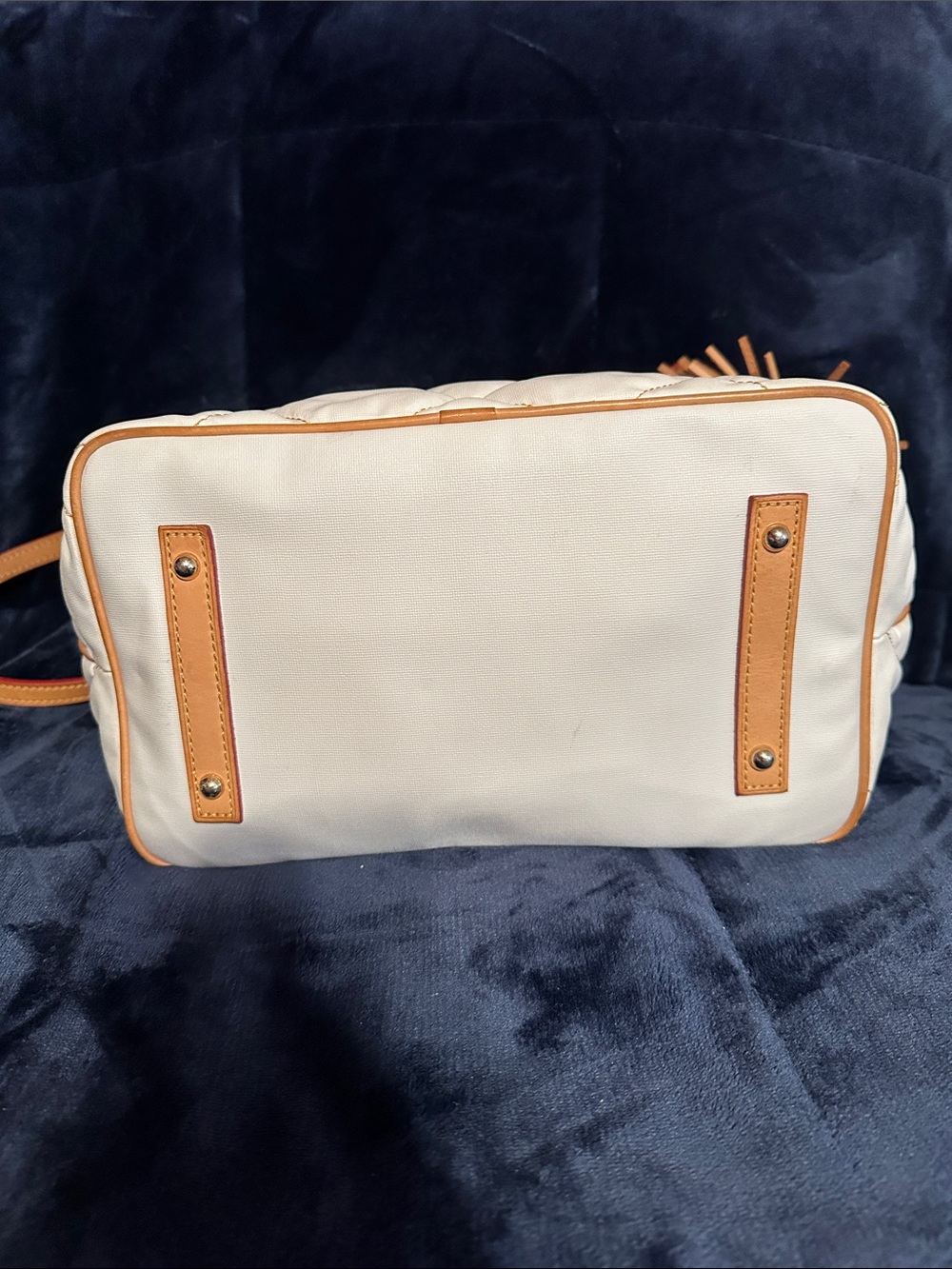Dooney & Bourke Cream Quilted Leather Tote with Tan Trim - Picture 3 of 11